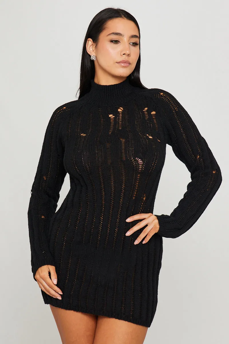 Black Turtle Neck Distressed Long Sleeve Jumper Dress sold by Nothingbutstyle