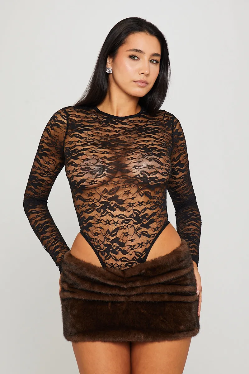Black Lace Long Sleeve High Leg Bodysuit sold by Nothingbutstyle