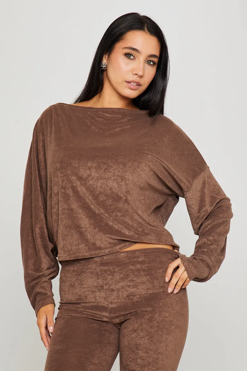 Brown Knitted One Shoulder Top & Pants Loungewear Set sold by Nothingbutstyle product image thumbnail 4