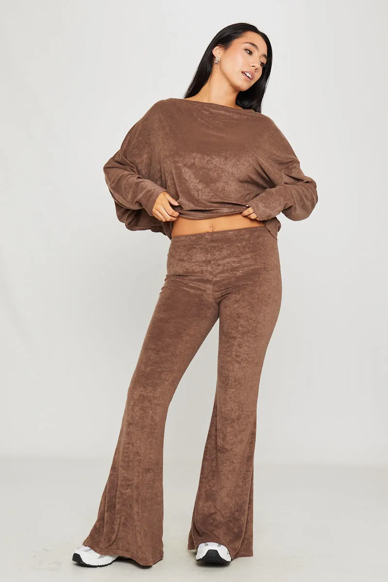 Brown Knitted One Shoulder Top & Pants Loungewear Set sold by Nothingbutstyle product image thumbnail 2