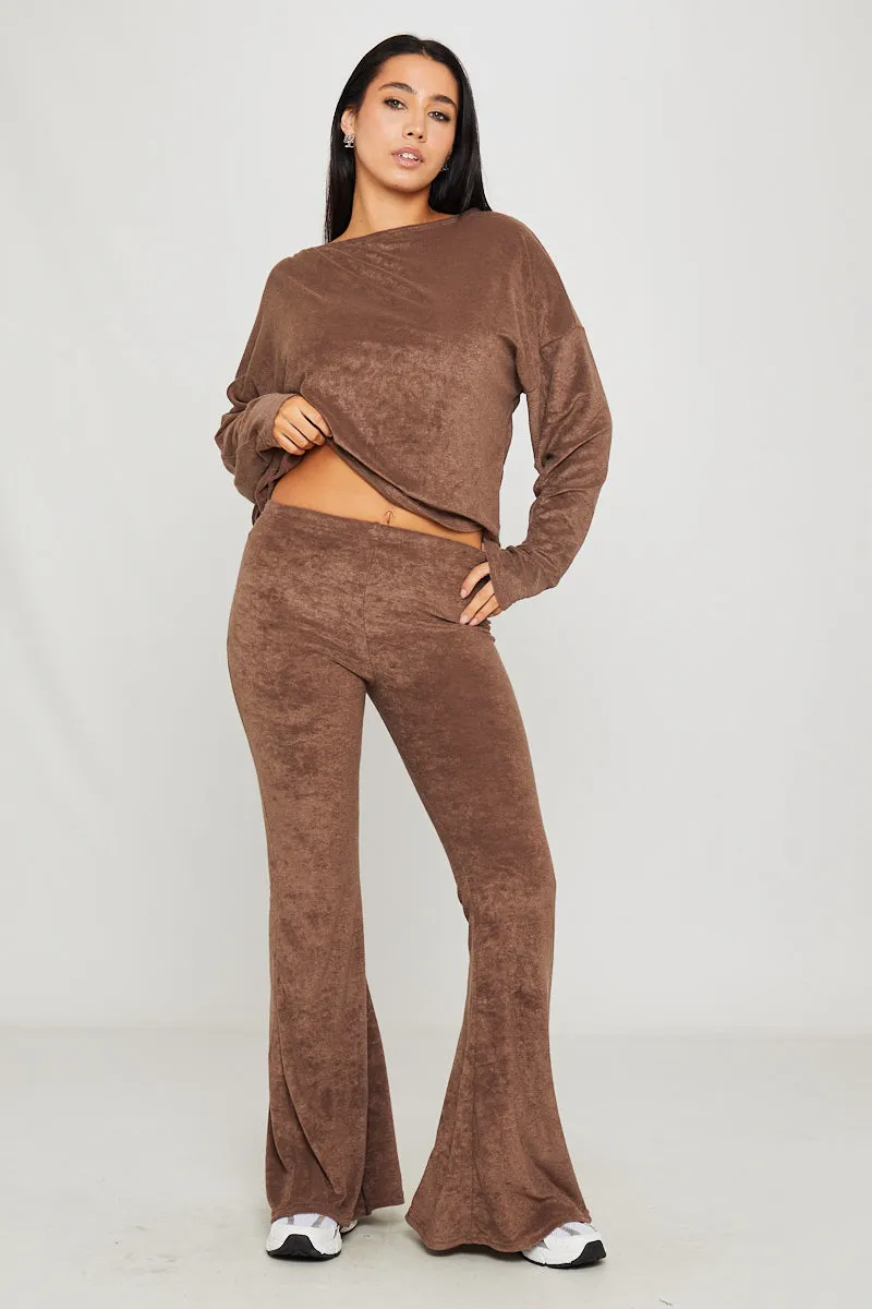 Brown Knitted One Shoulder Top & Pants Loungewear Set sold by Nothingbutstyle product image thumbnail 3