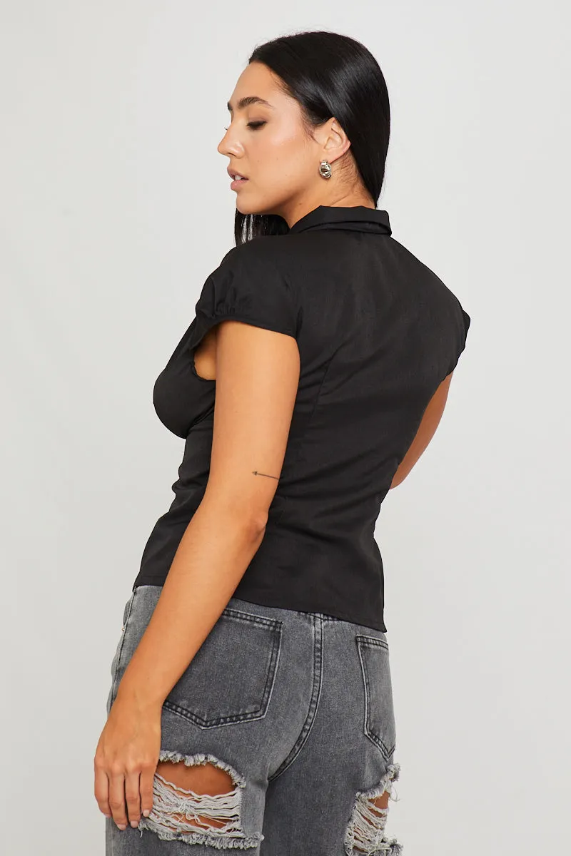Black Plunge Hook & Eye Detail Cap Sleeve Top sold by Nothingbutstyle product image thumbnail 4