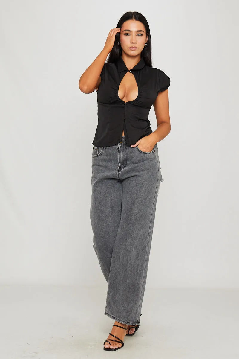 Black Plunge Hook & Eye Detail Cap Sleeve Top sold by Nothingbutstyle product image thumbnail 2