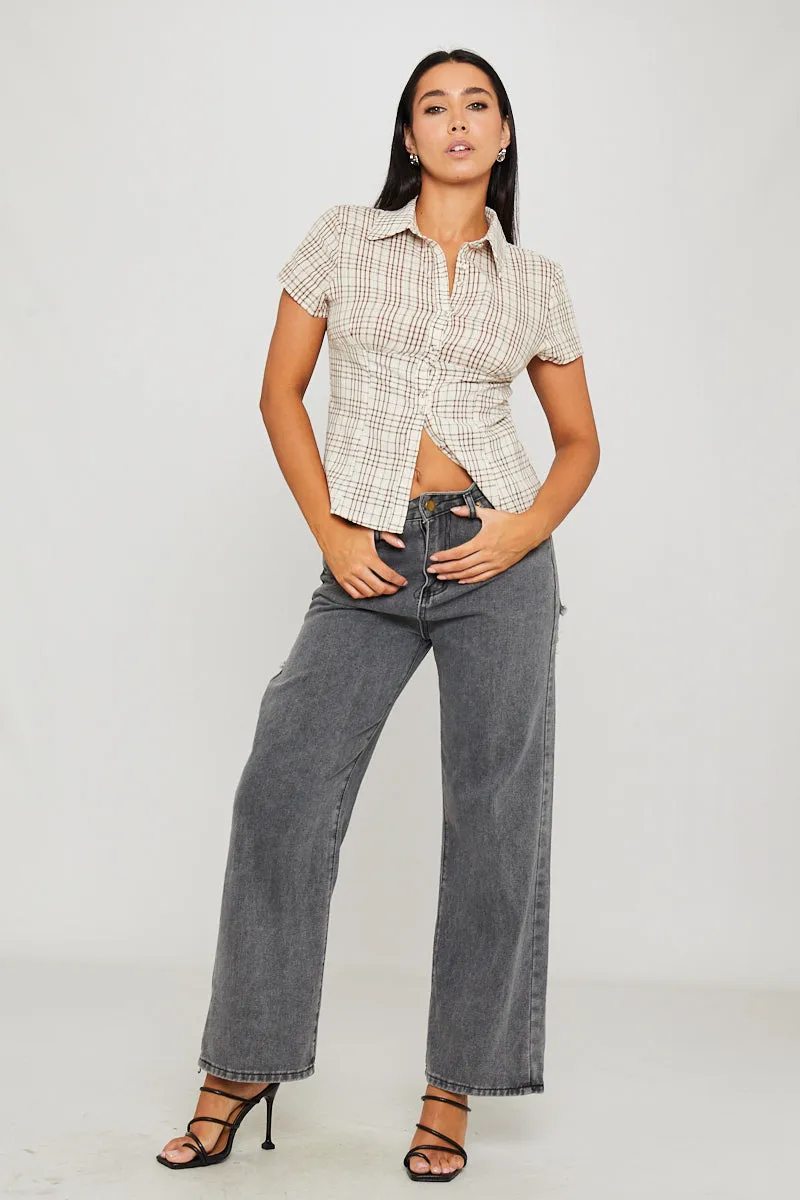 Brown Check Collared Button Front Short Sleeve Shirt sold by Nothingbutstyle product image thumbnail 2