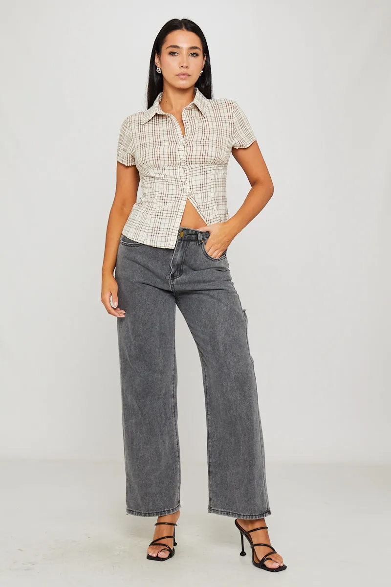 Brown Check Collared Button Front Short Sleeve Shirt sold by Nothingbutstyle product image thumbnail 3