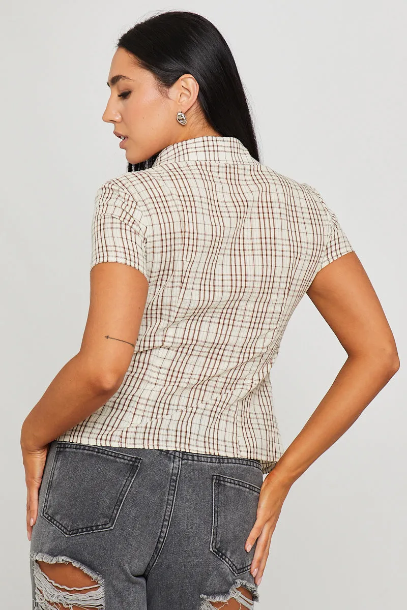 Brown Check Collared Button Front Short Sleeve Shirt sold by Nothingbutstyle product image thumbnail 4