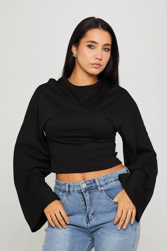 Black Cinched Waist Long Sleeve Top made by Nothingbutstyle