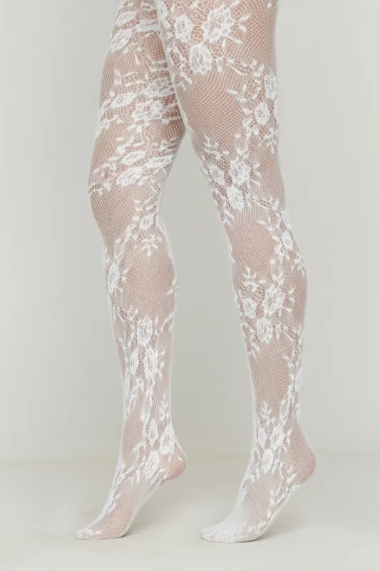 White Floral Fishnet Tights made by Nothingbutstyle