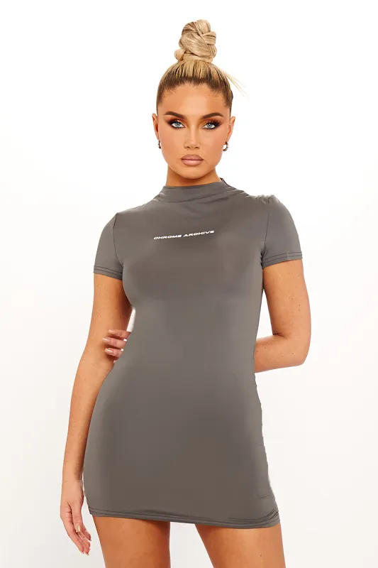 Grey Chrome Archive High Neck Bodycon Mini Dress made by Nothingbutstyle