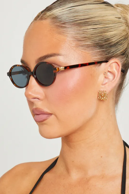 Brown Tortoise Logo Detail Oval Sunglasses made by Nothingbutstyle