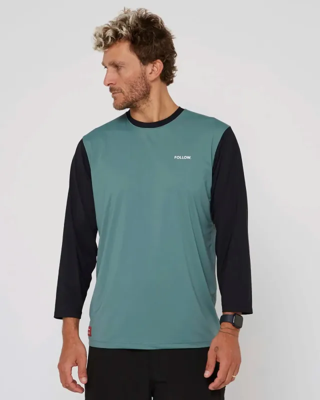 Follow Water Raglan 3/4 Tee - Black/Olive sold by Follow Wake