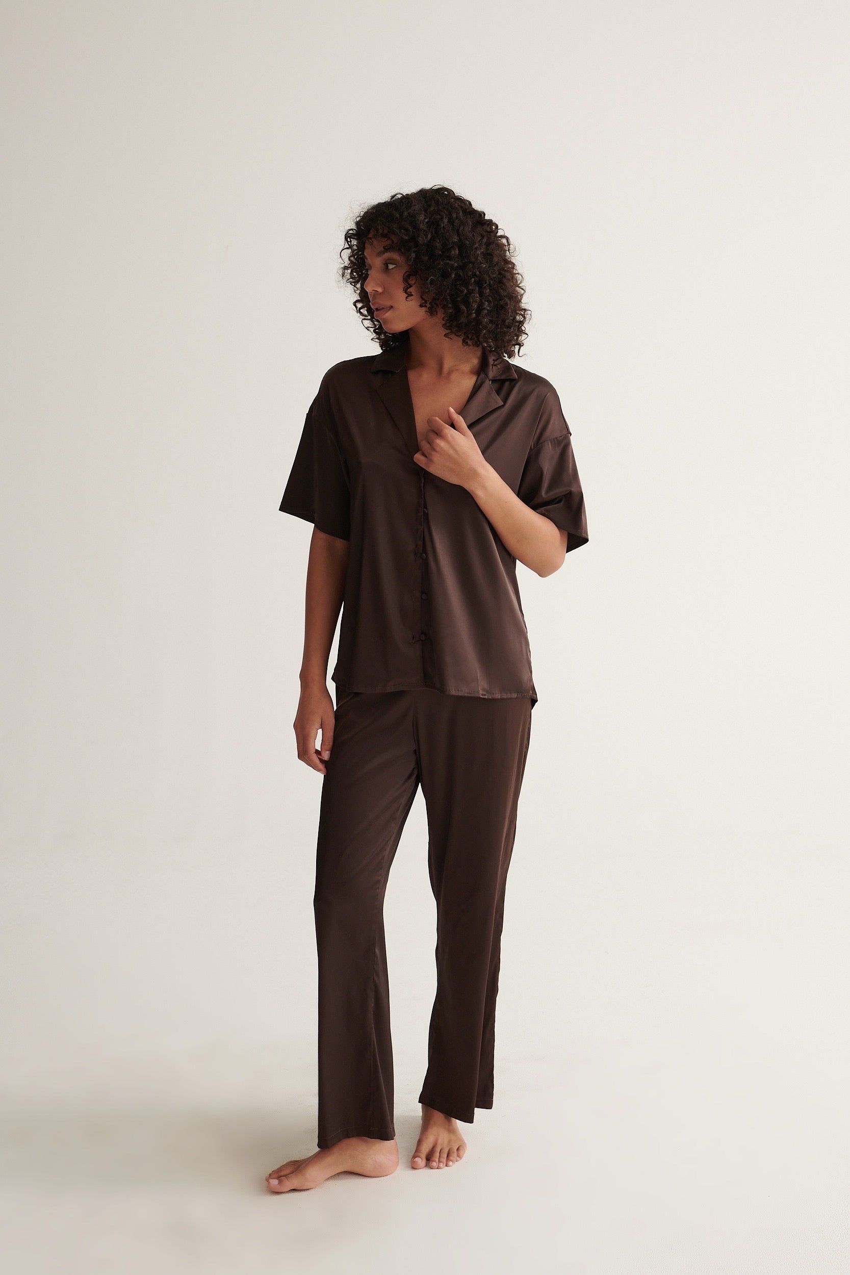 Celine Short Sleeve Pant Set Espresso sold by Kat The Label