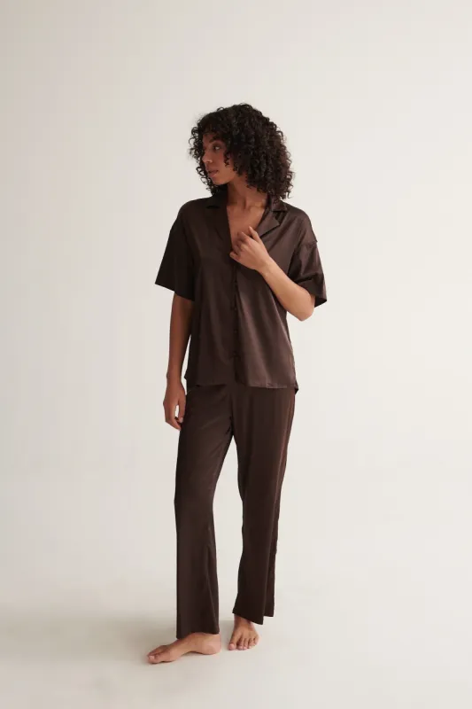 Celine Short Sleeve Pant Set Espresso sold by Kat The Label