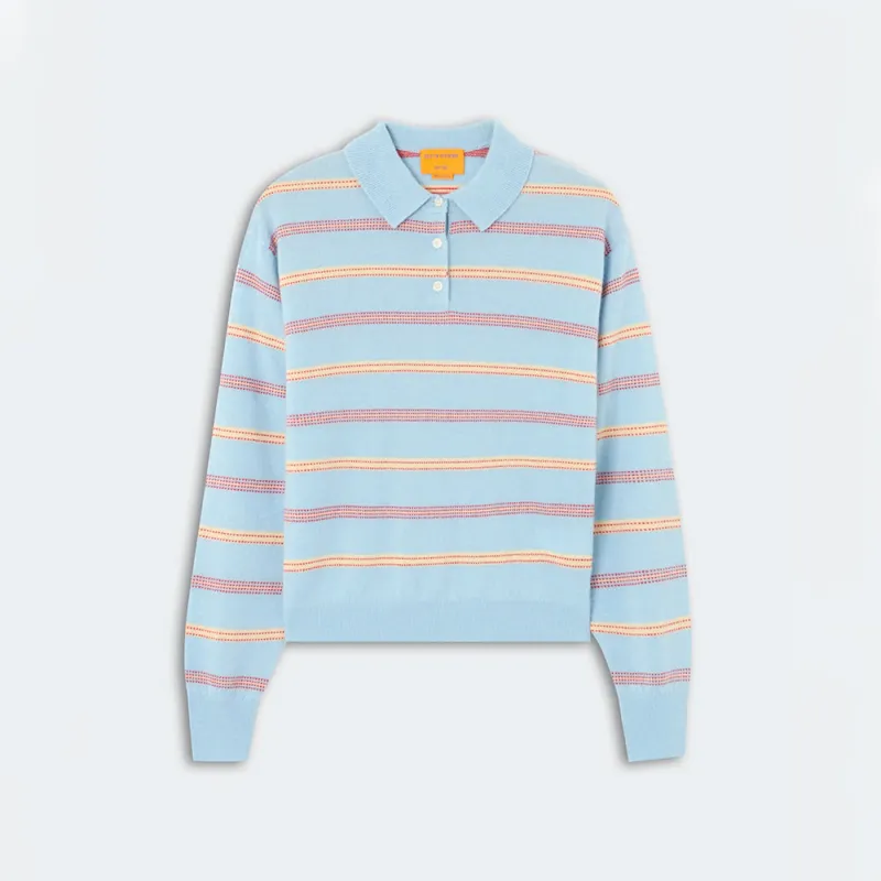 Guest In Residence - Striped Polo Shirt - Clear Sky made by Merci