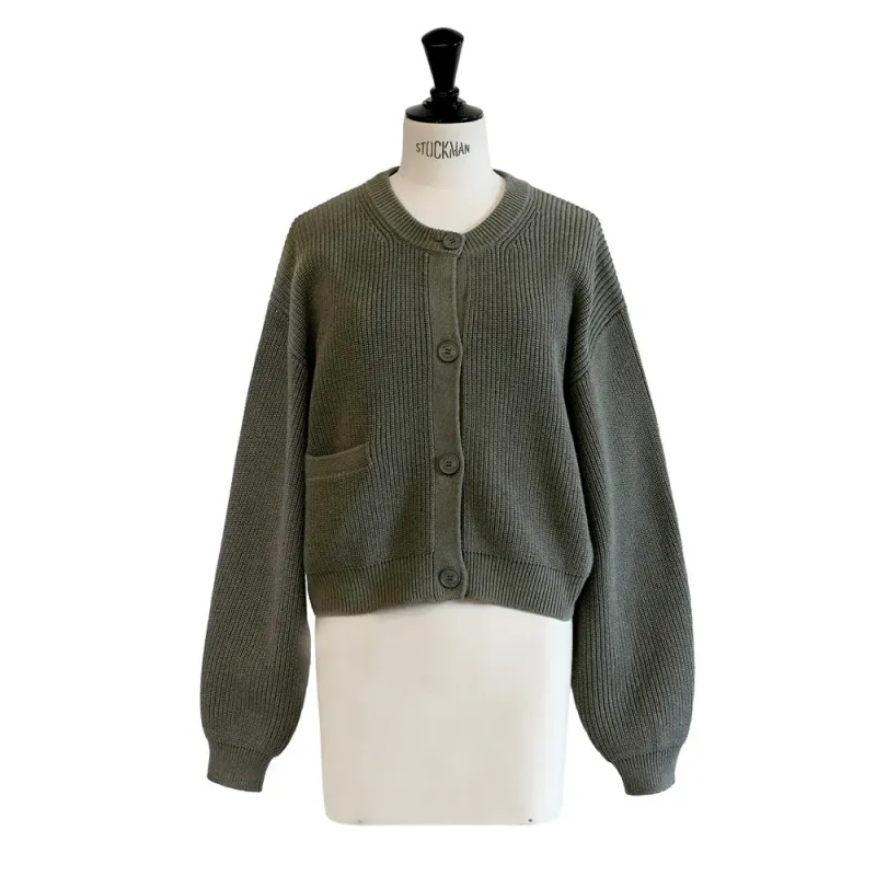 C.T.plage - Long Sleeve Ribbed Cardigan - Khaki made by Merci