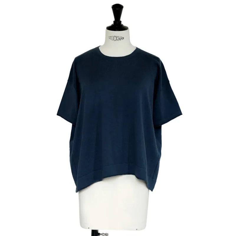 C.T.plage - Round Neck Sweater with Mid-Long Sleeves - Navy made by Merci