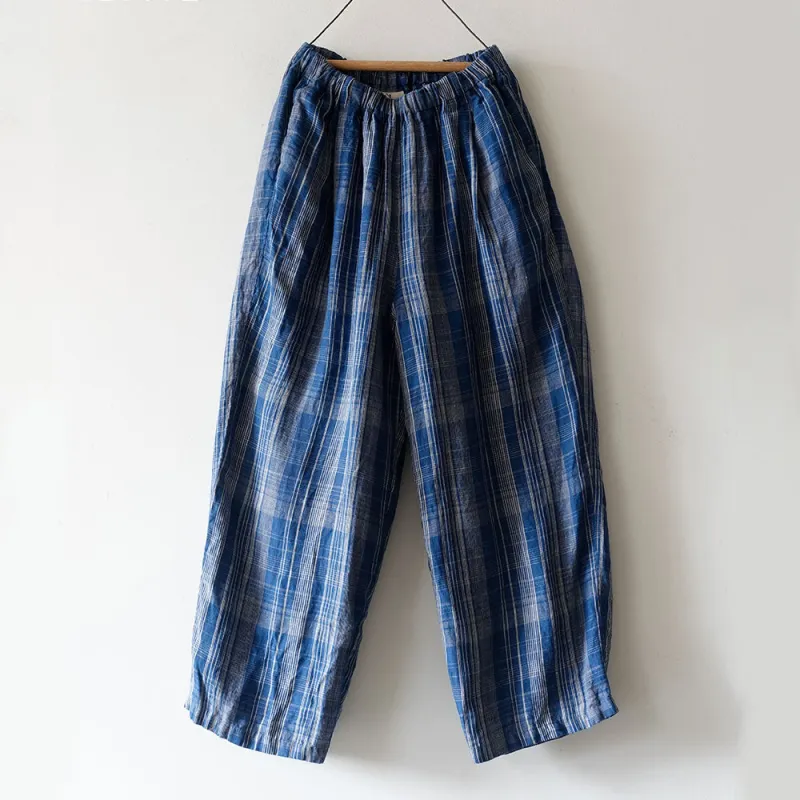 Ichi - Checked Pants - Navy Indigo made by Ichi