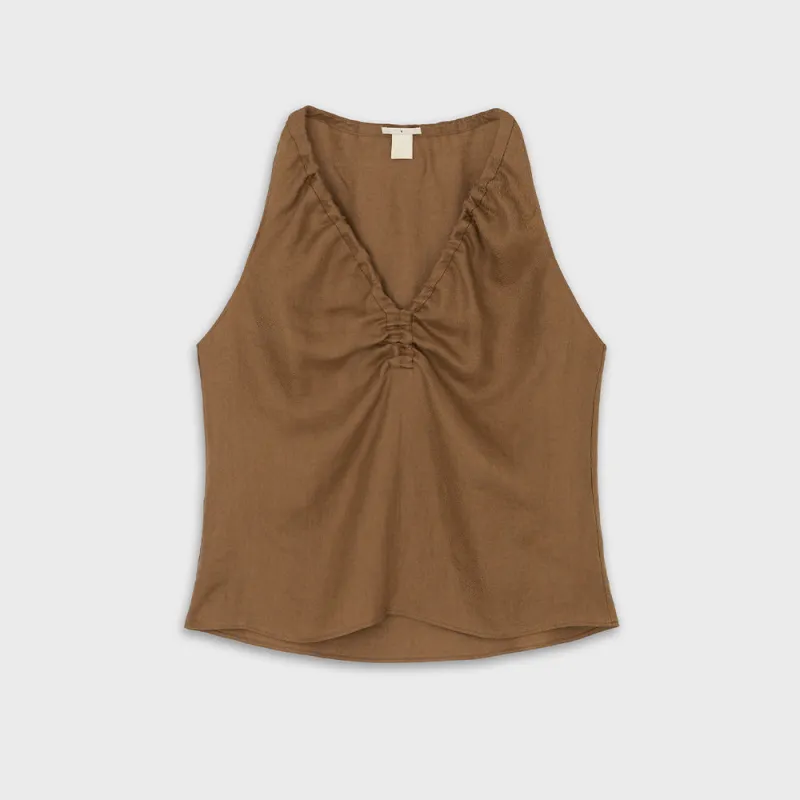 The Loom - Halter Ruche Top - Brown made by Merci