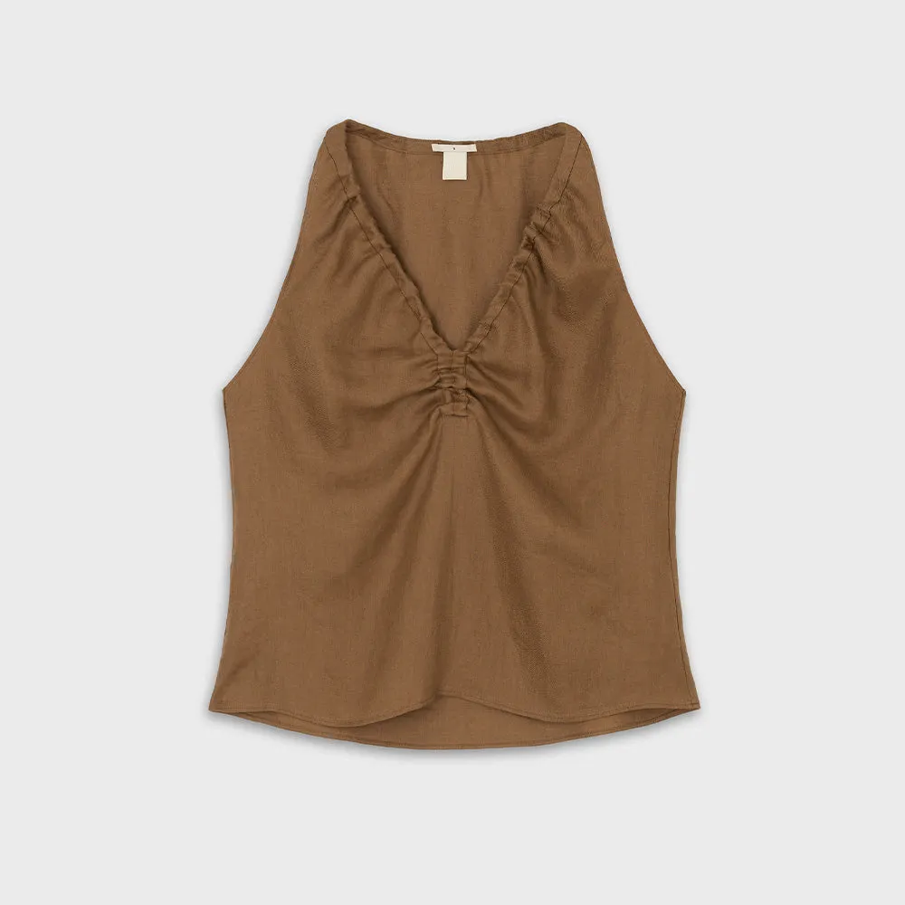 The Loom - Halter Ruche Top - Brown sold by Merci