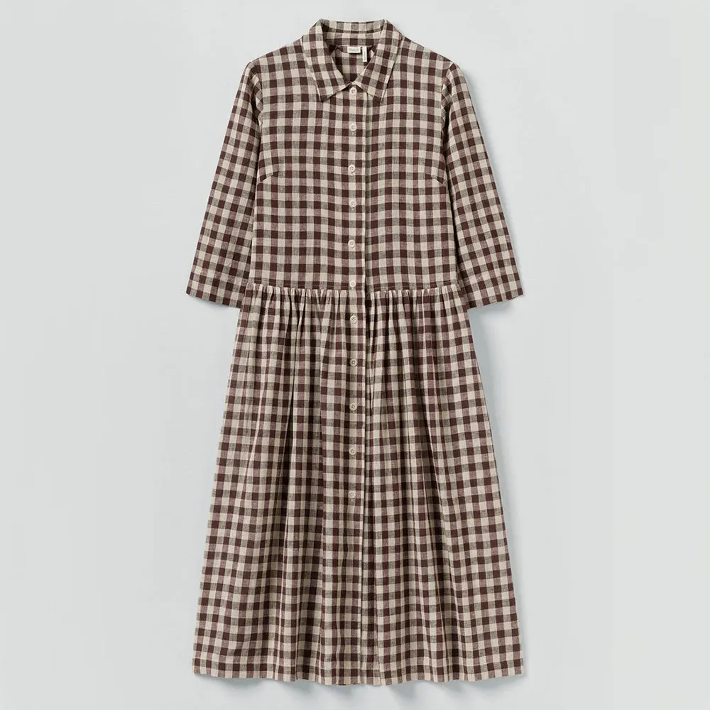 Toast - Vichy Dress - Dark Chocolate & Ecru sold by Merci