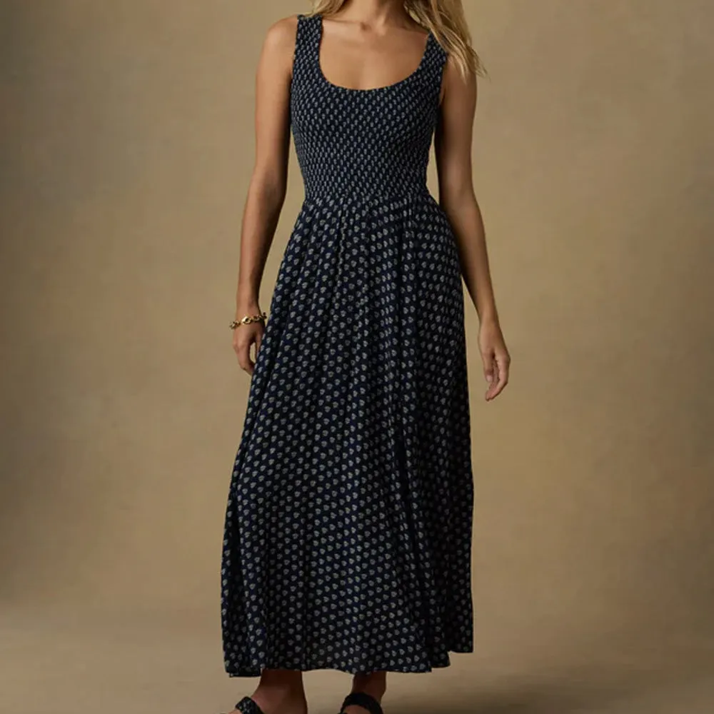 Faherty - Sophia Smocked Dress - Navy Lotus Floral sold by Merci