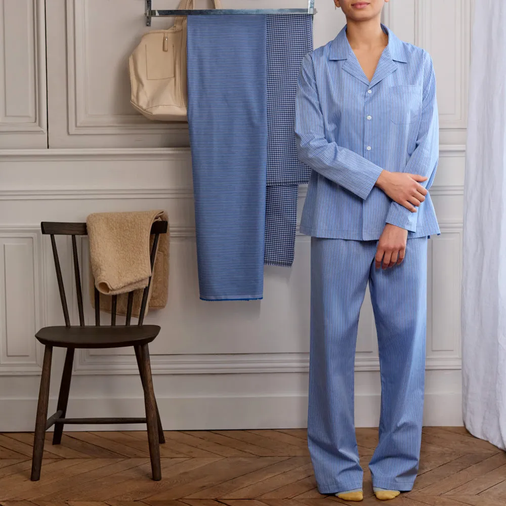 Merci - Cotton Pajamas - Triple Blue Stripes sold by Merci
