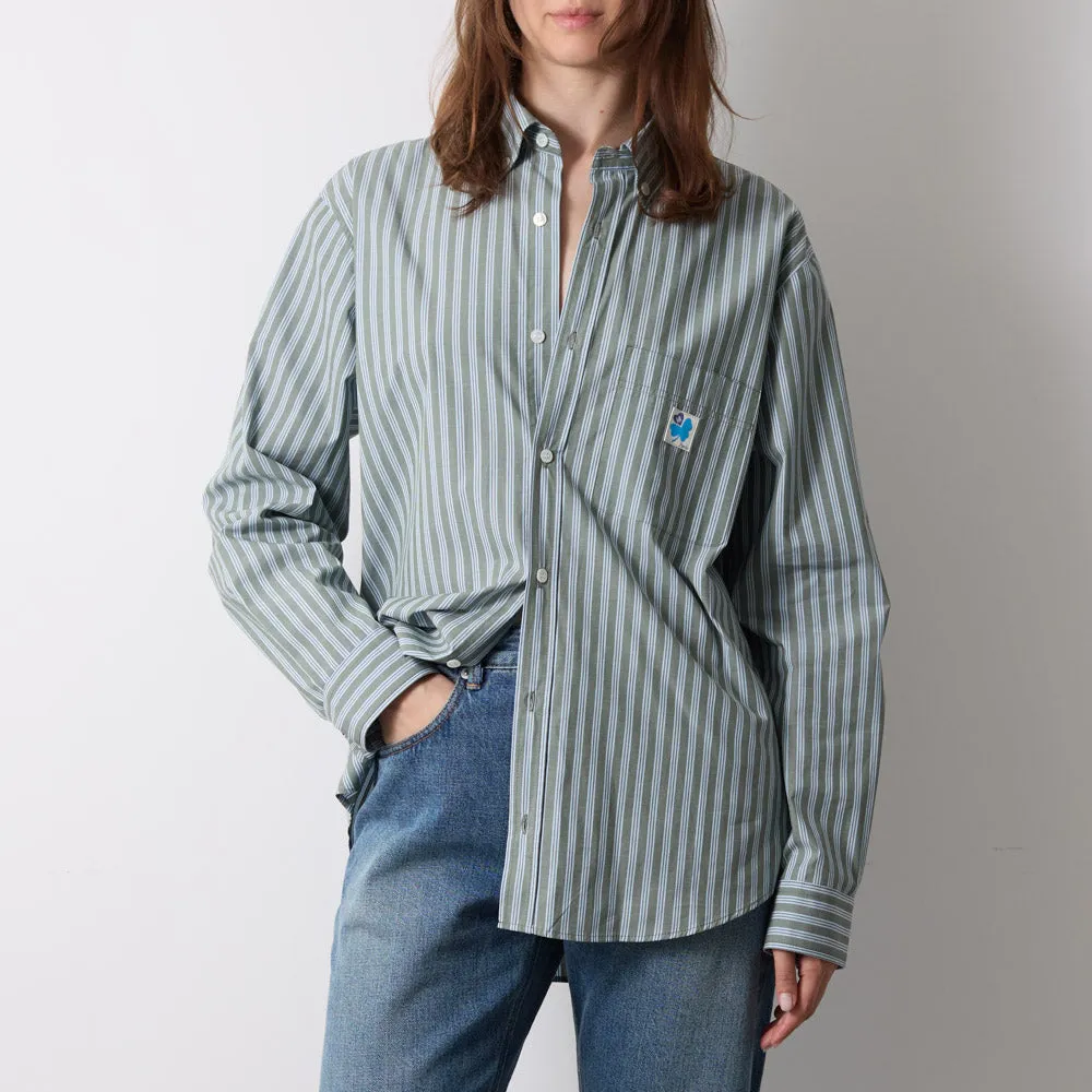 Merci - Sacha Shirt - Olive & Blue Stripes sold by Merci product image thumbnail 2