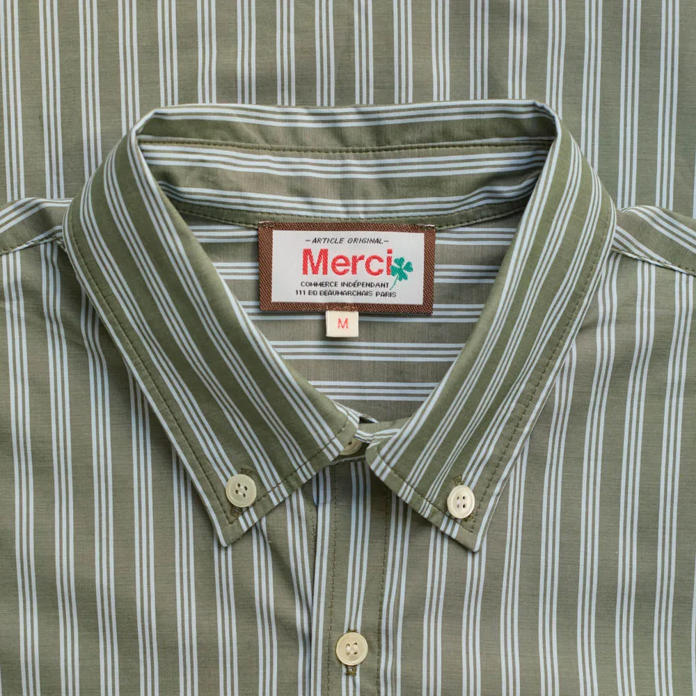 Merci - Sacha Shirt - Olive & Blue Stripes sold by Merci product image thumbnail 3