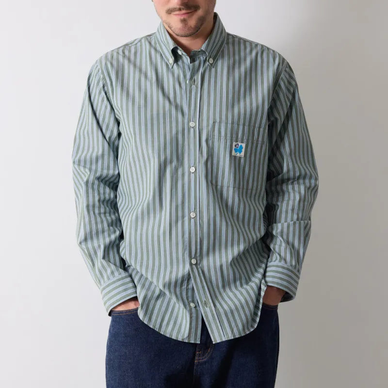 Merci - Sacha Shirt - Olive & Blue Stripes made by Merci