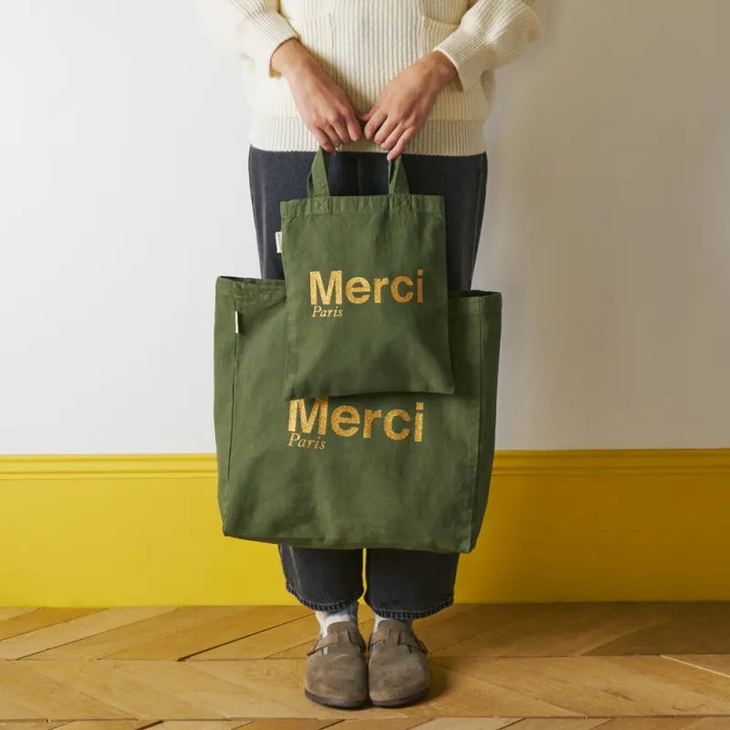 Merci - Cotton Tote Bag - Khaki & Gold made by Merci