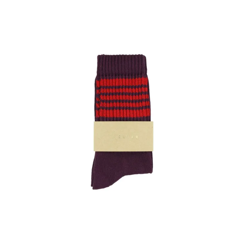 Escuyer - 5 Stripes Socks - Wine Red made by Escuyer