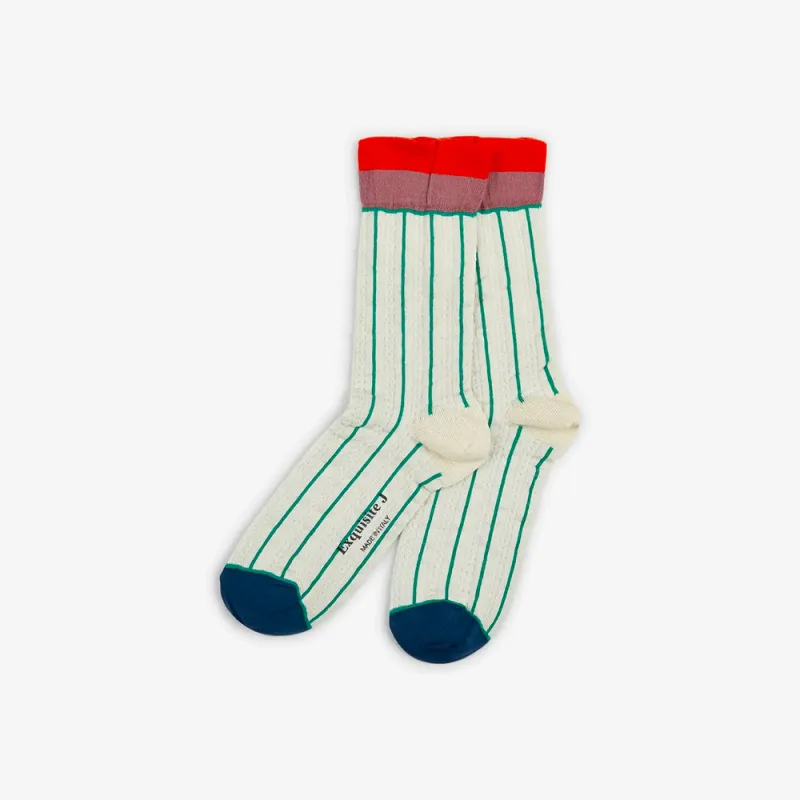 Exquisite J - CA81 Socks - Ecru and Green made by Exquisite J
