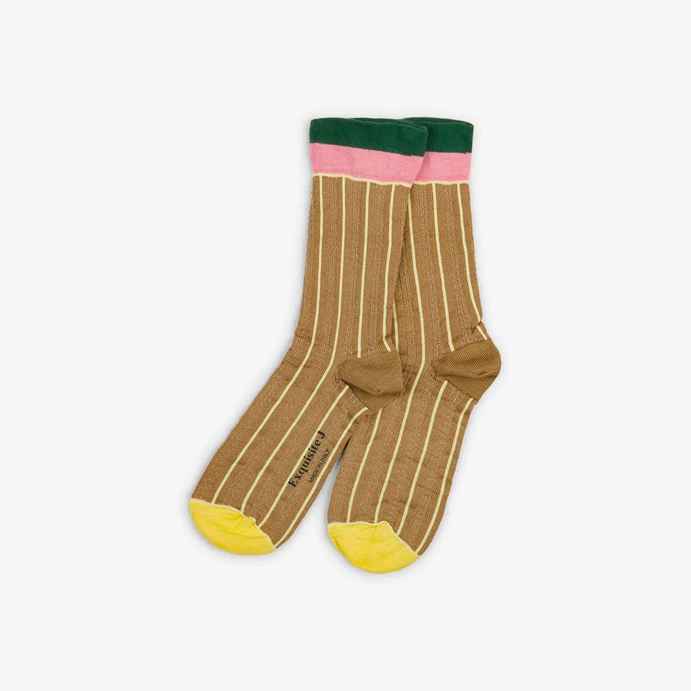 Exquisite J - CA81 Socks - Brown and Yellow sold by Merci