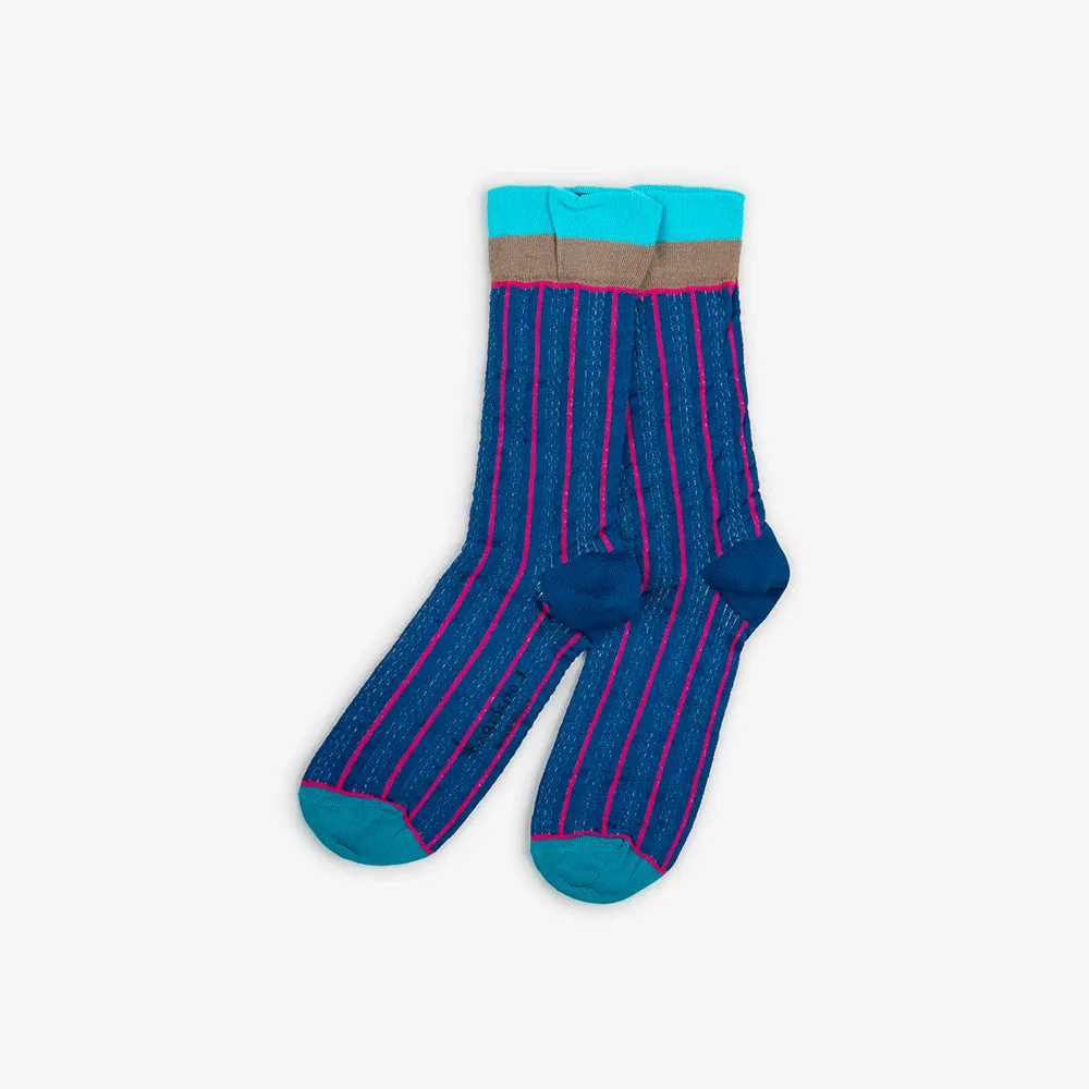 Exquisite J - CA81 Socks - Navy and Pink sold by Merci