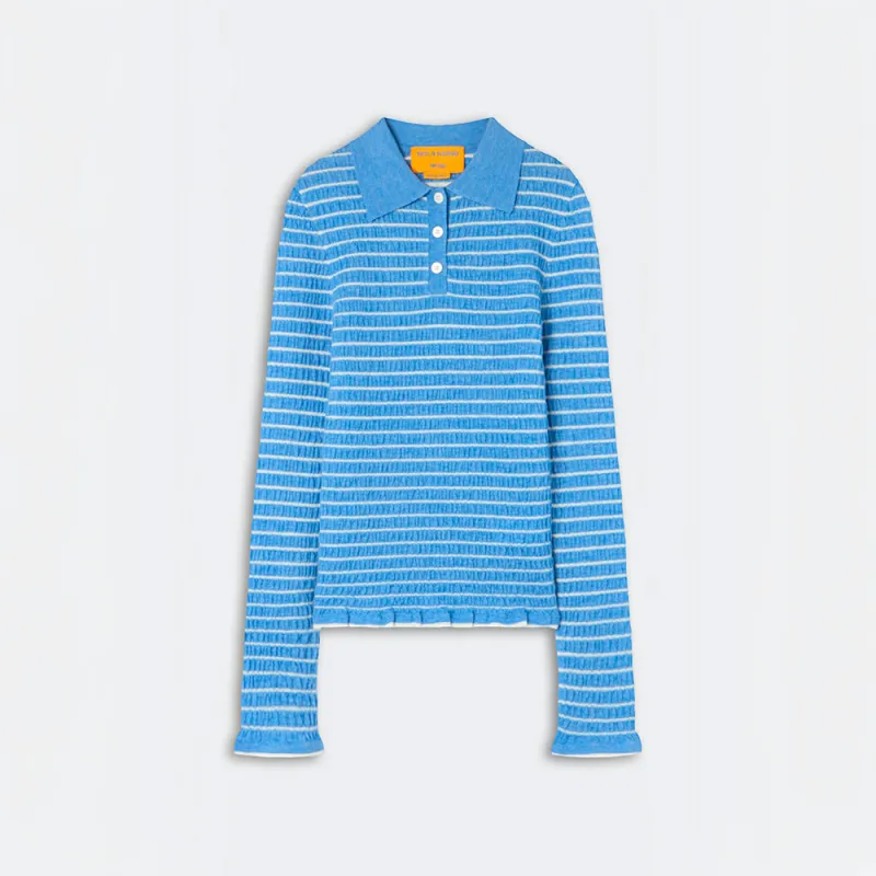 Guest In Residence - Smocked Shrunken Polo Shirt - Delft Blue & Cream made by Merci