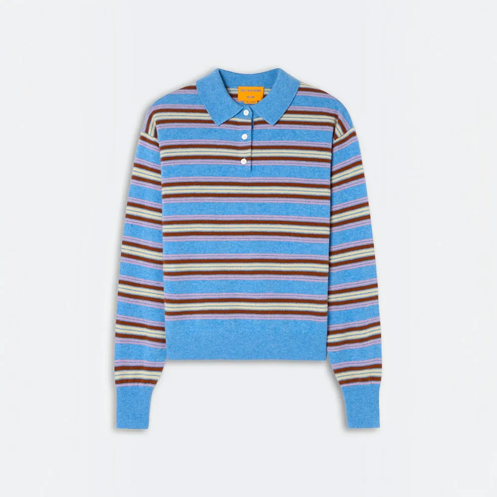 Guest In Residence - Collegiate Striped Polo - Delft Blue Combo sold by Merci