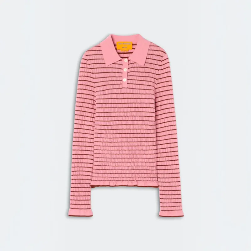 Guest In Residence - Smocked Shrunken Polo - Sprinkle & Burnt Sienna made by Merci