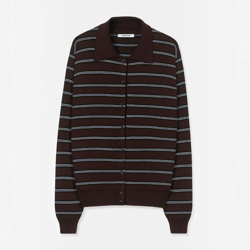Cordera - Striped Polo Cardigan - Brown made by Cordera