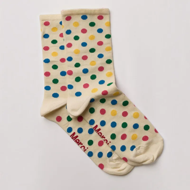 Merci - Polka Dot Cotton Socks - Ecru & Multi made by Merci