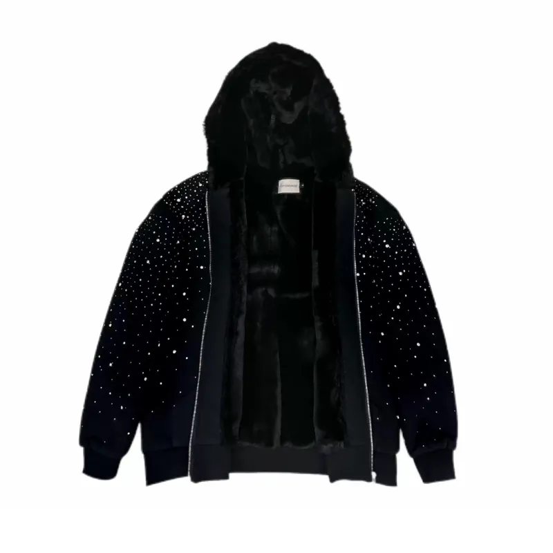 VYBES Rhinestone Galaxy Zip Up (Fur Lined) made by VYBES