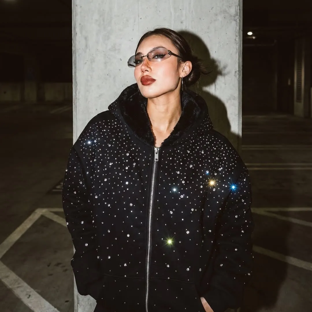 VYBES Rhinestone Galaxy Zip Up (Fur Lined) sold by VYBES product image thumbnail 2