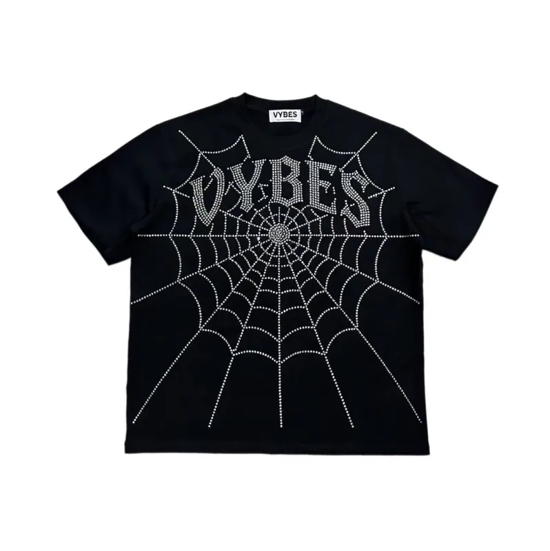 VYBES Rhinestone Web Tee made by VYBES