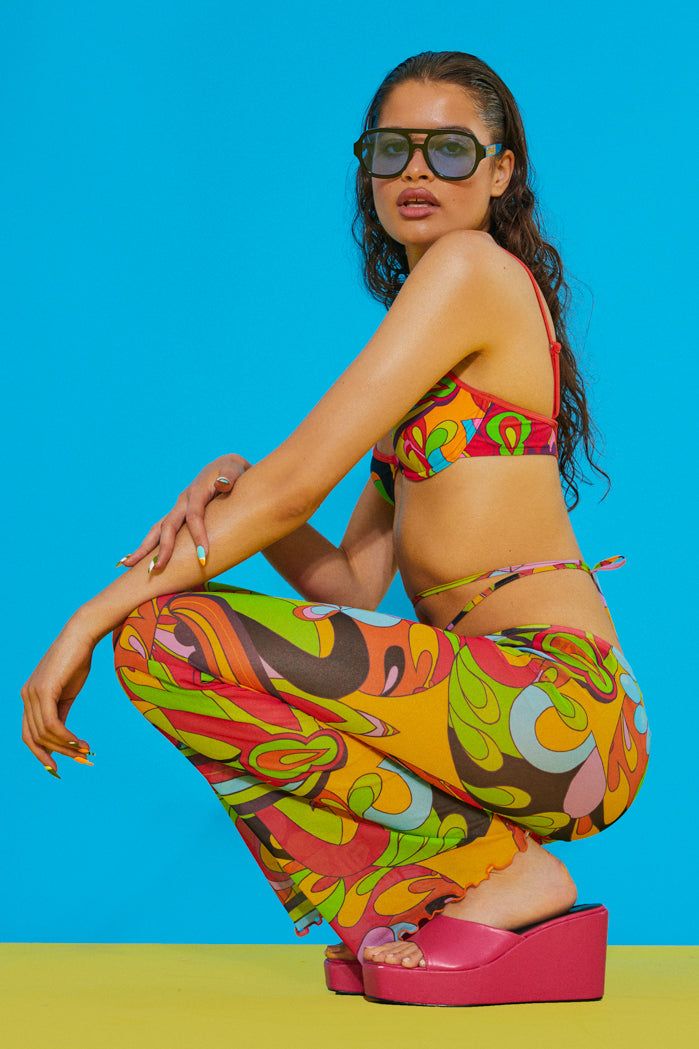 Geometric Summer Print Slight Flared Leg Beach Trousers sold by Jaded London