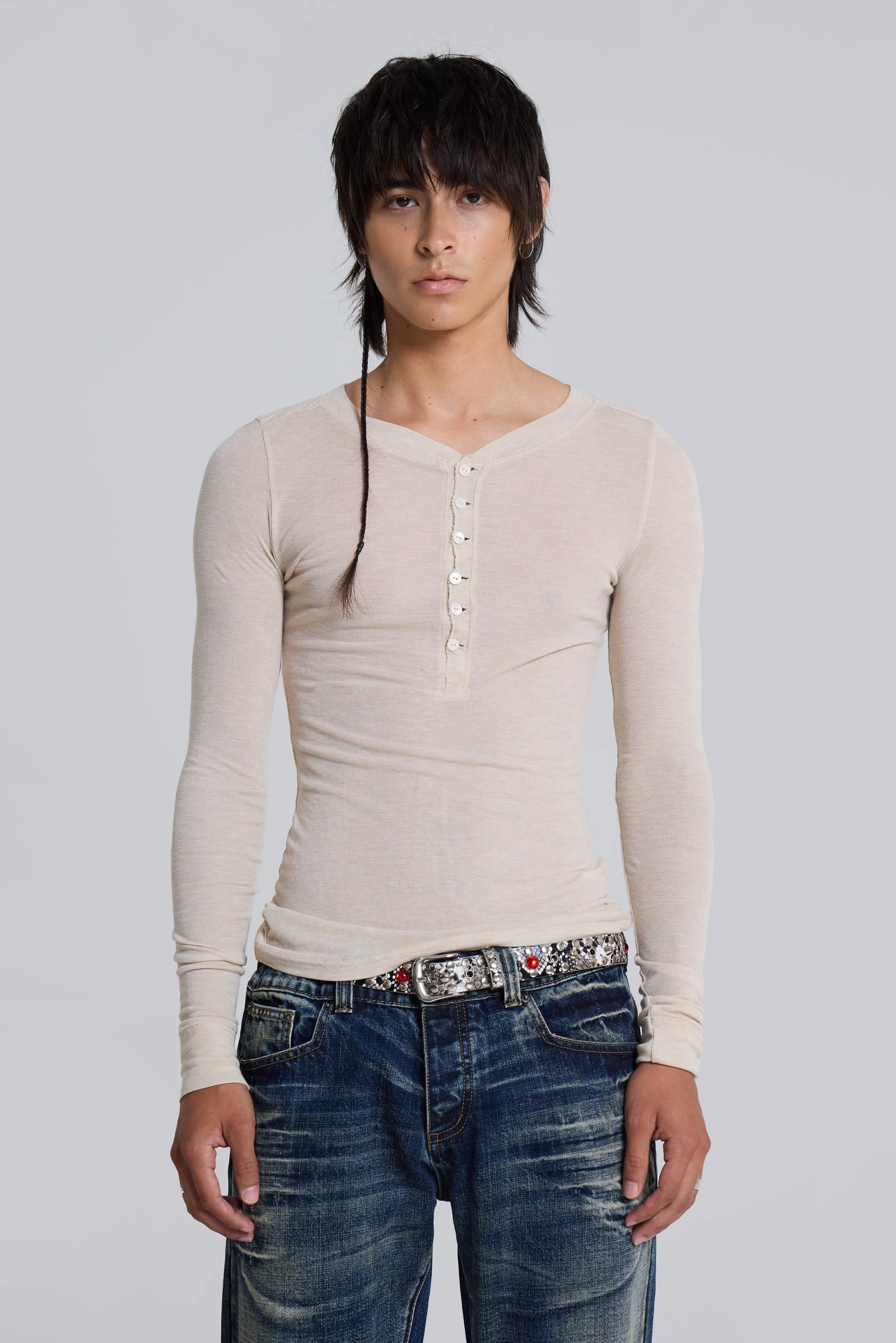 Oatmeal Haze Henley Top sold by Jaded London product image thumbnail 3