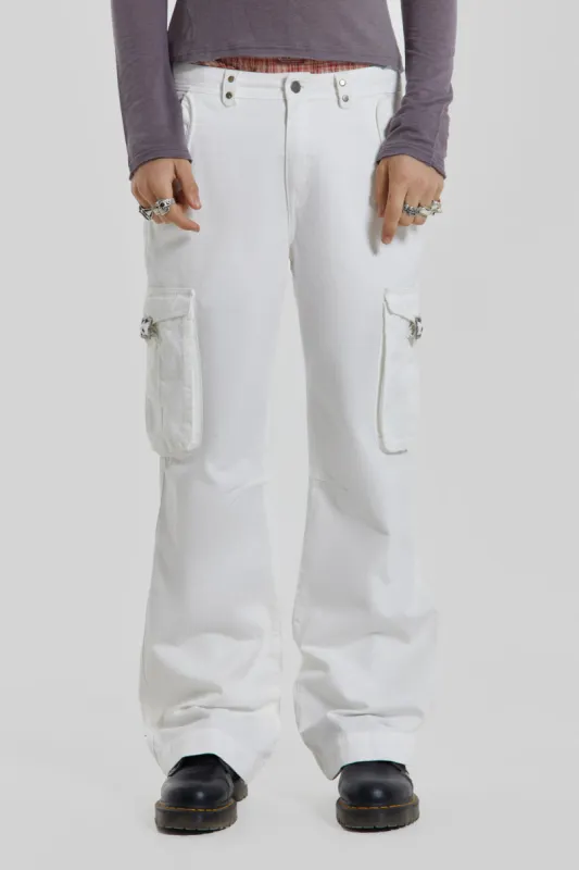 White Straight Leg Cargo Trousers sold by Jaded London