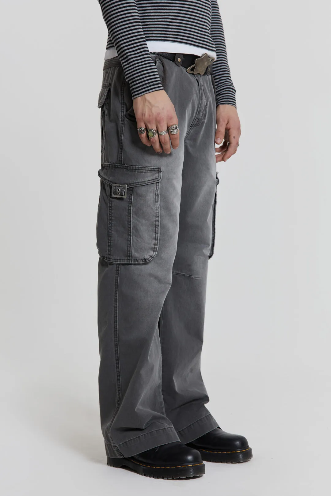 Grey Slub Denim Cargos sold by Jaded London