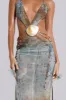 Vida Backless Maxi Dress With Shell Trim in Marine sold by Jaded London