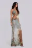 Vida Backless Maxi Dress With Shell Trim in Marine sold by Jaded London