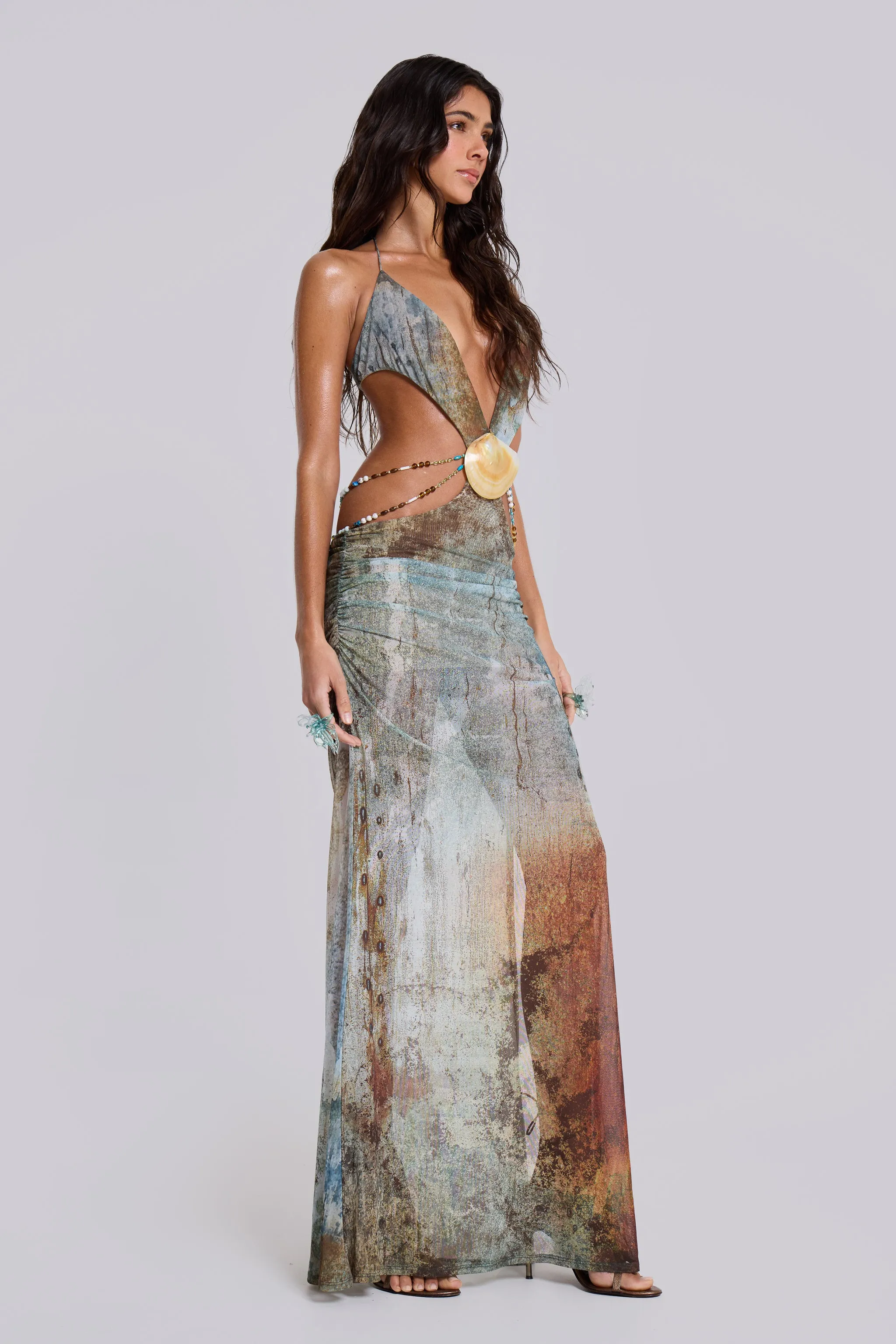 Vida Backless Maxi Dress With Shell Trim in Marine sold by Jaded London product image thumbnail 3