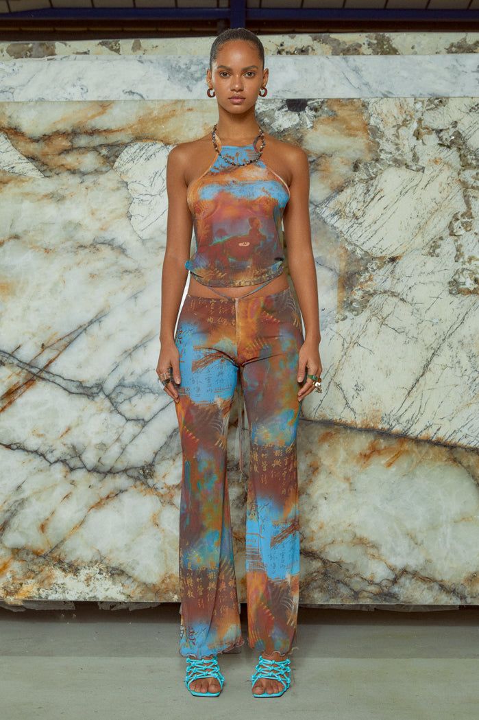 Heatmap Print Mesh Trousers with Extra Long Waist Binding Detail sold by Jaded London product image thumbnail 5